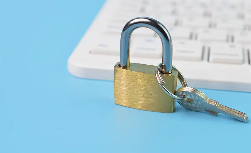 Padiock Keys and Laptop Keyboard Cyber Security